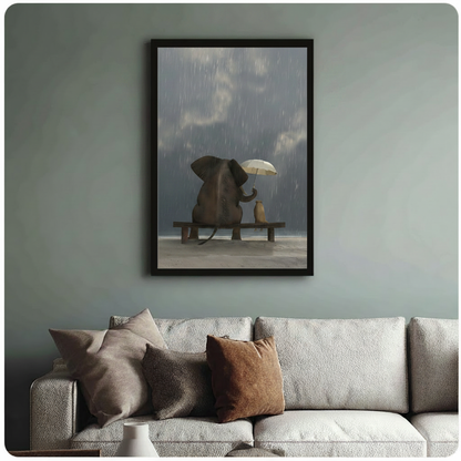Elephant Dog Rain Umbrella Friendship Canvas Print