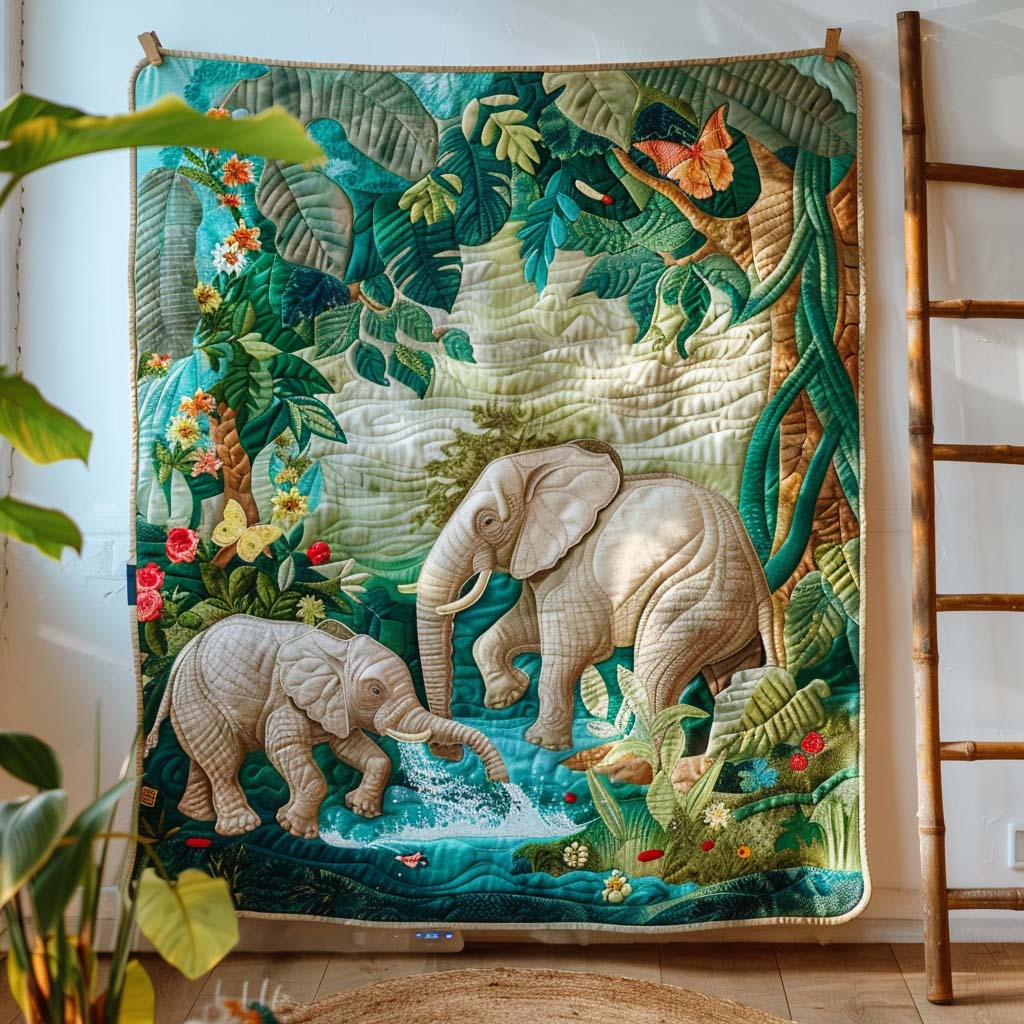 Elephant Refuge Quilt Blanket - Quilted Blanket by Wild and Way