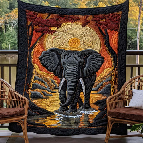 Elephant Sunrise Quilt Blanket - Quilted Blanket by Wild and Way