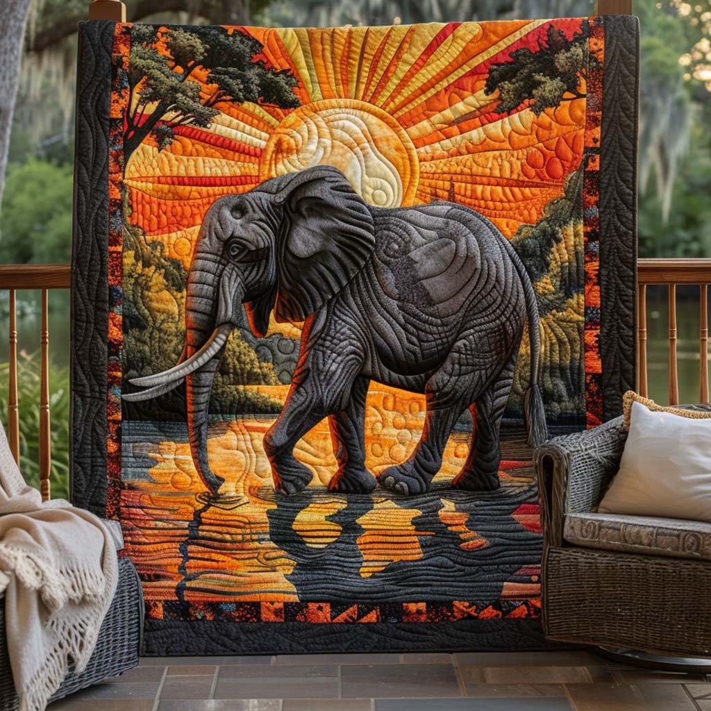 Elephant Sunset Quilt Blanket - Quilted Blanket by Wild and Way