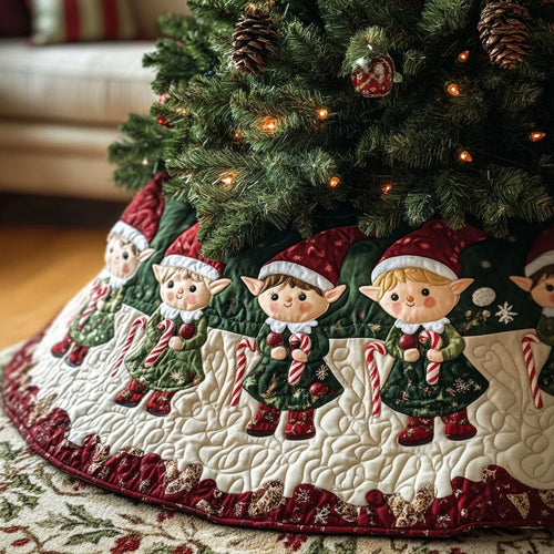 Elf Workshop Wonders Quilted Christmas Tree Skirt