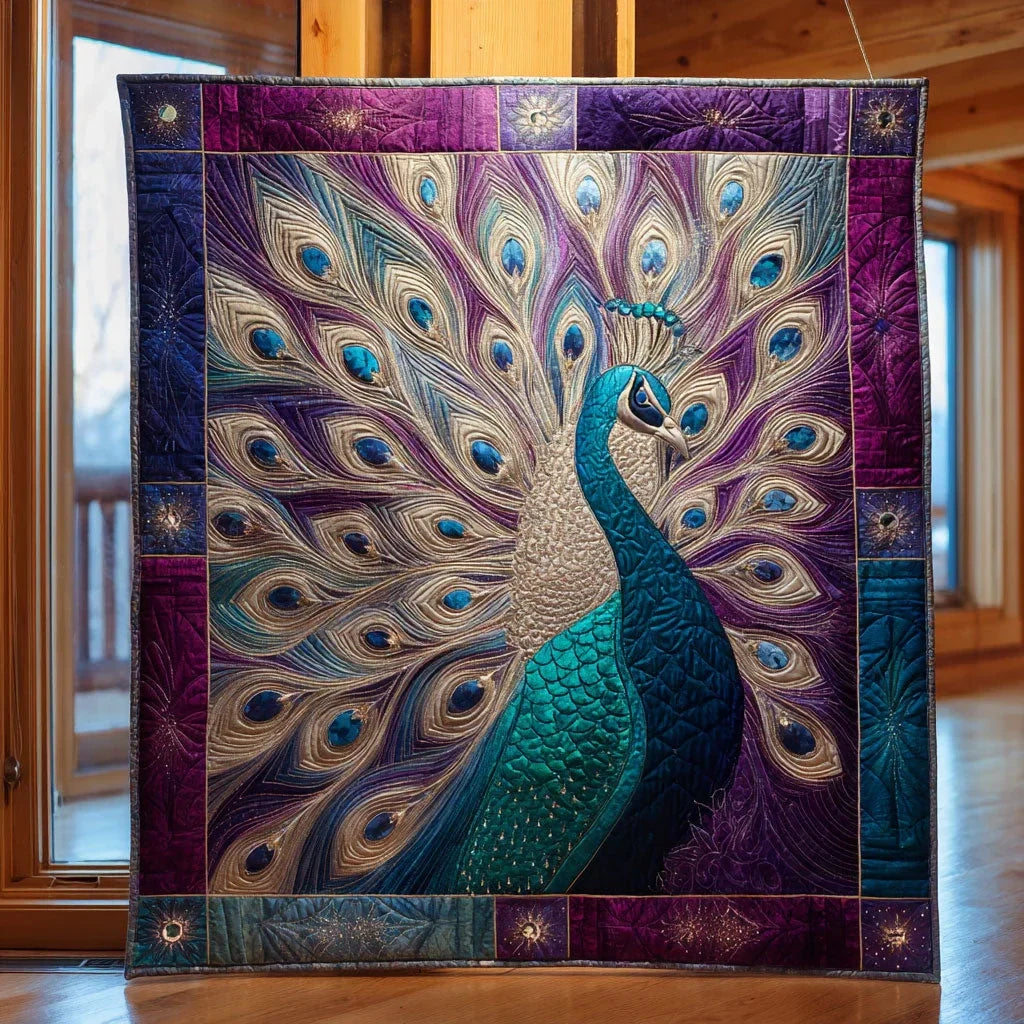 Emerald Peacock Quilt Blanket