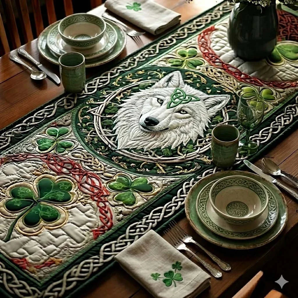 Emerald Wolf Quilted Table Runner
