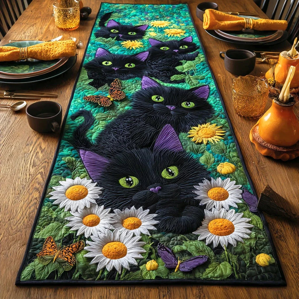 Enchanted Black Purr Quilted Table Runner