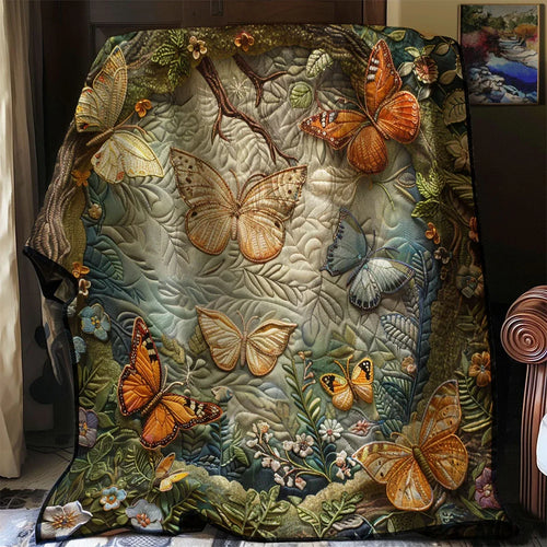 Enchanted Butterfly Forest Quilt Blanket