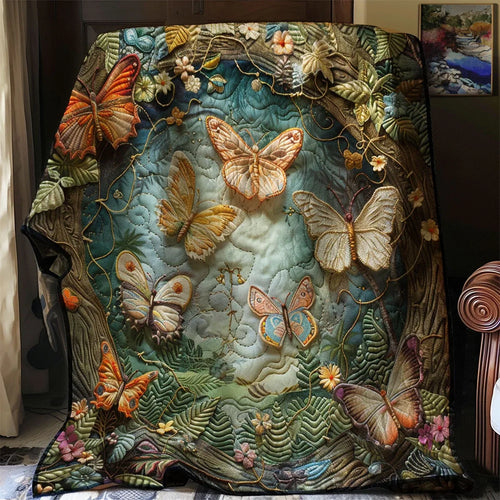 Enchanted Butterfly Forest Quilt Blanket
