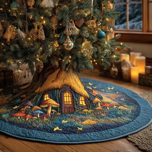 Enchanted Cabin Trail Christmas Quilted Tree Skirt