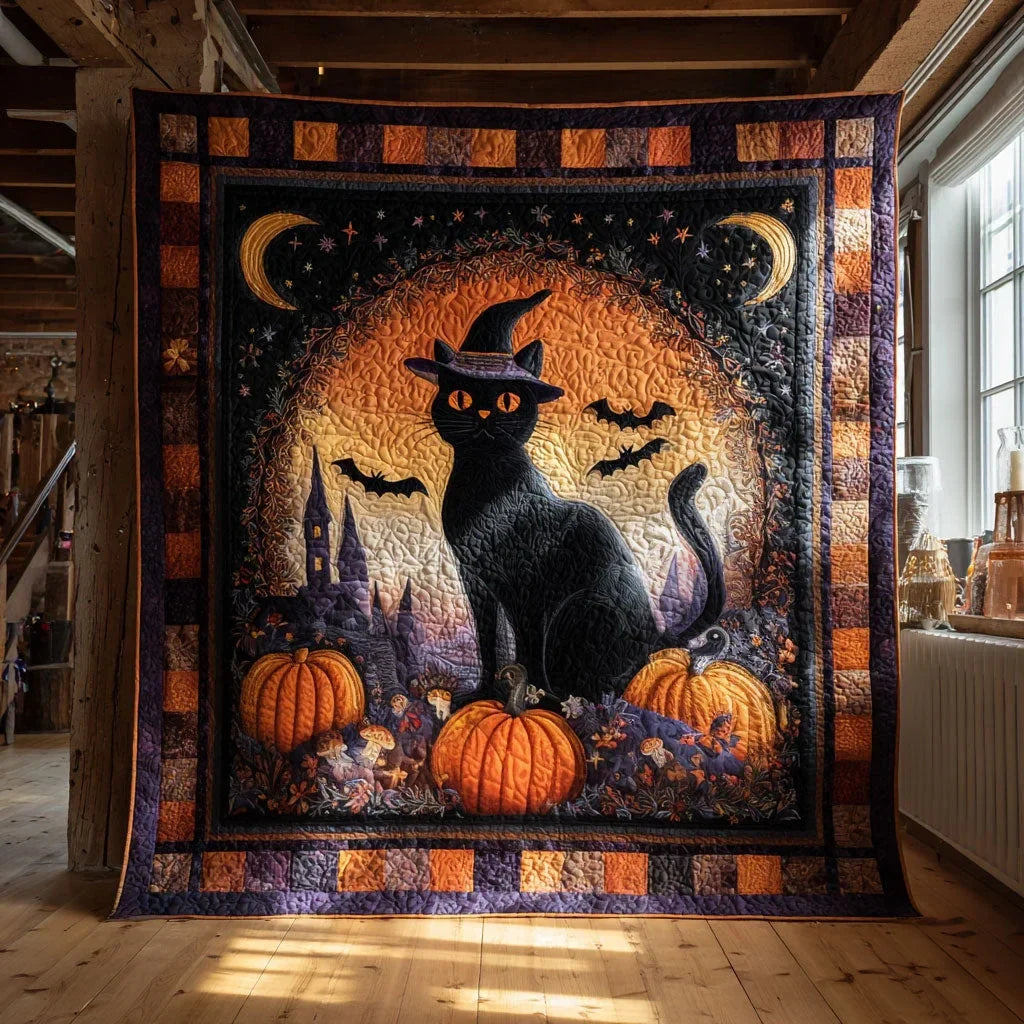 Enchanted Cat Night Quilt Blanket