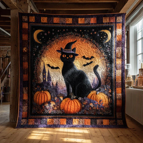 Enchanted Cat Night Quilt Blanket