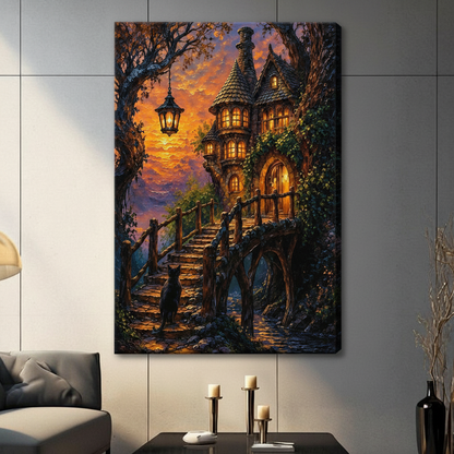 Fantasy Enchanted Castle Cat Canvas Art Print