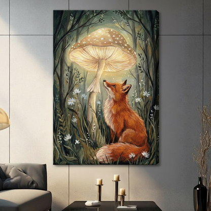 Enchanted Fox Glowing Mushroom Forest Canvas Art