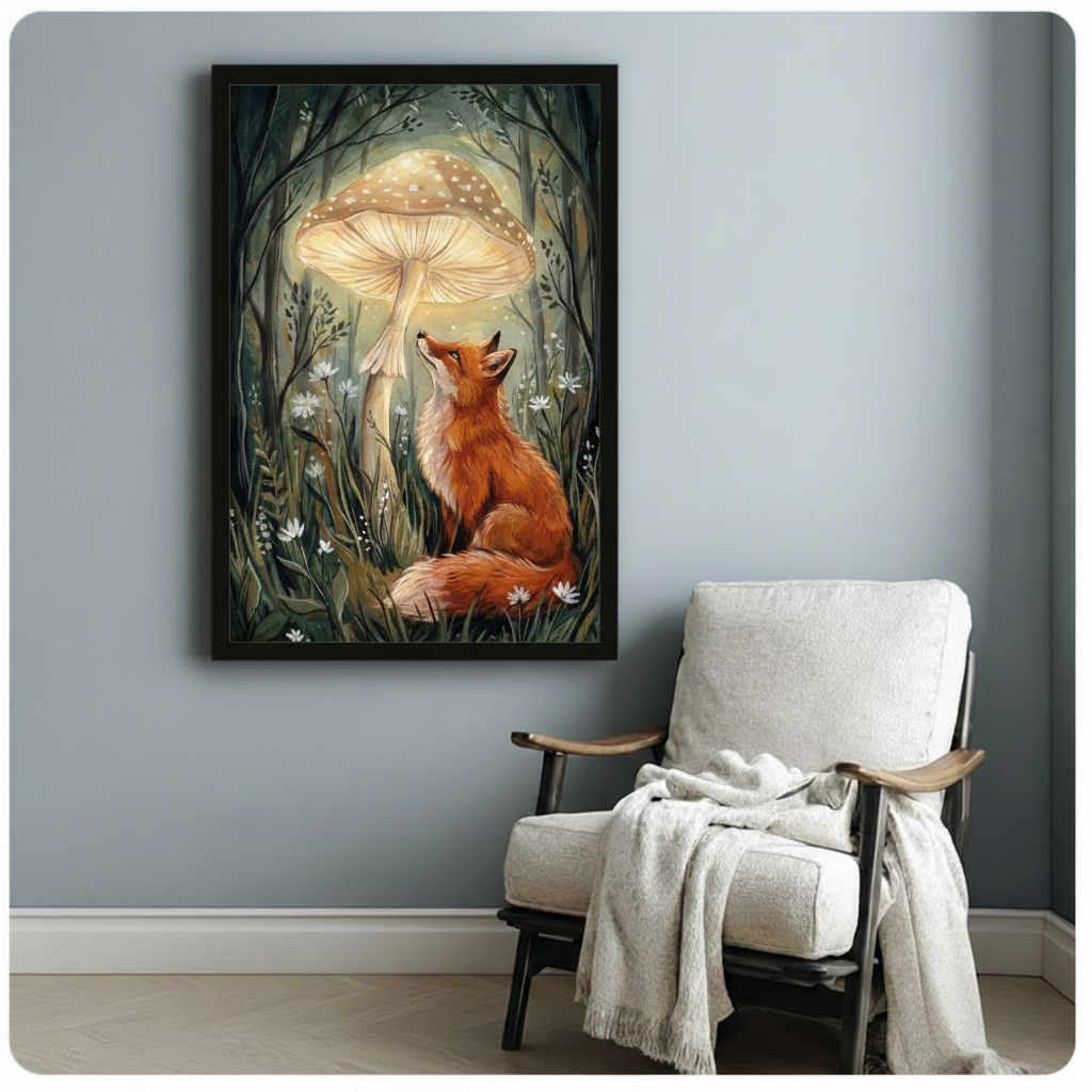 Enchanted Fox Glowing Mushroom Forest Canvas Art