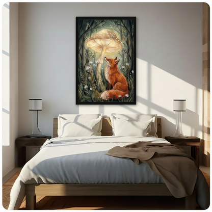 Enchanted Fox Glowing Mushroom Forest Canvas Art