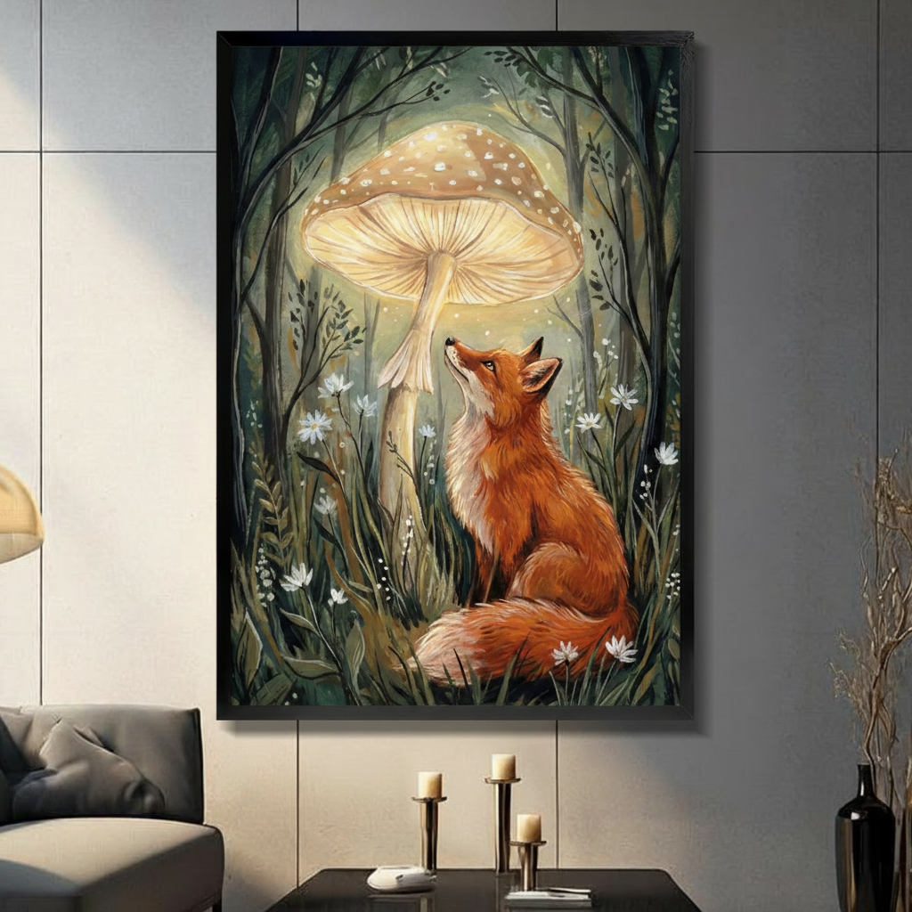 Enchanted Fox Glowing Mushroom Forest Canvas Art