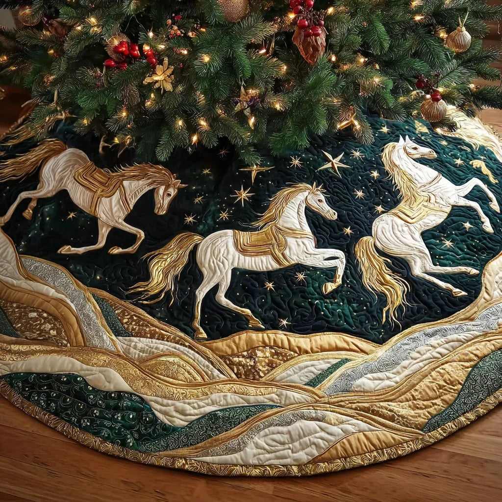Enchanted Golden Carousel Christmas Quilted Tree Skirt