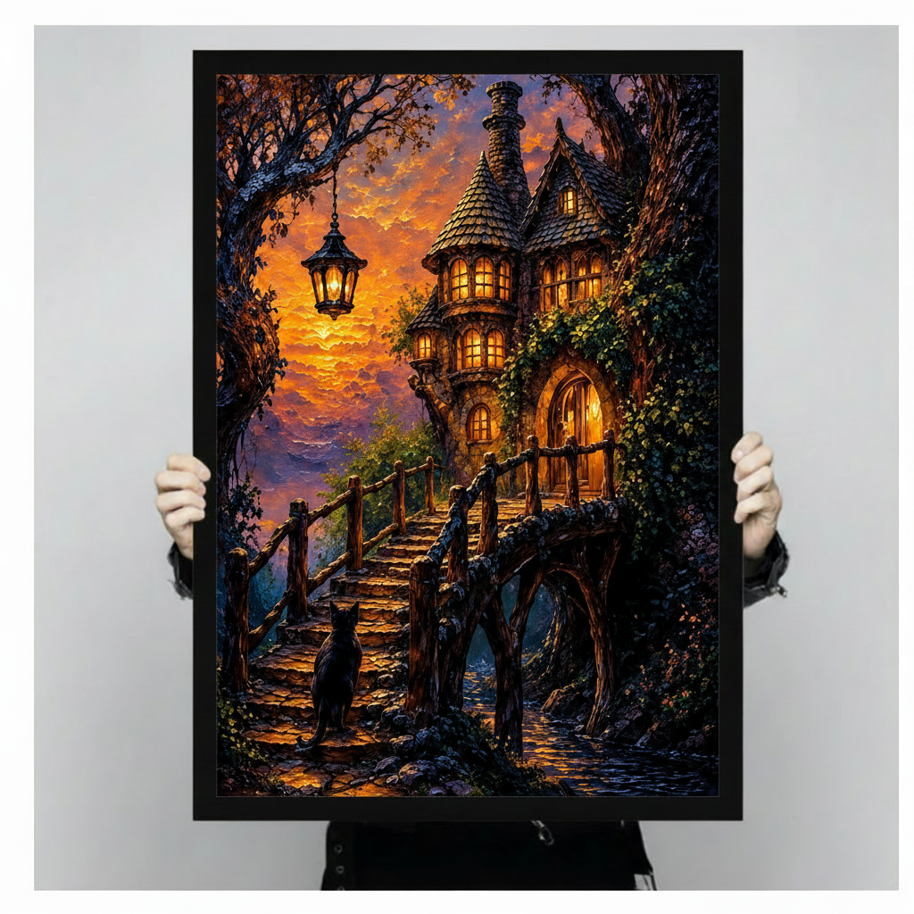 Fantasy Enchanted Castle Cat Canvas Art Print