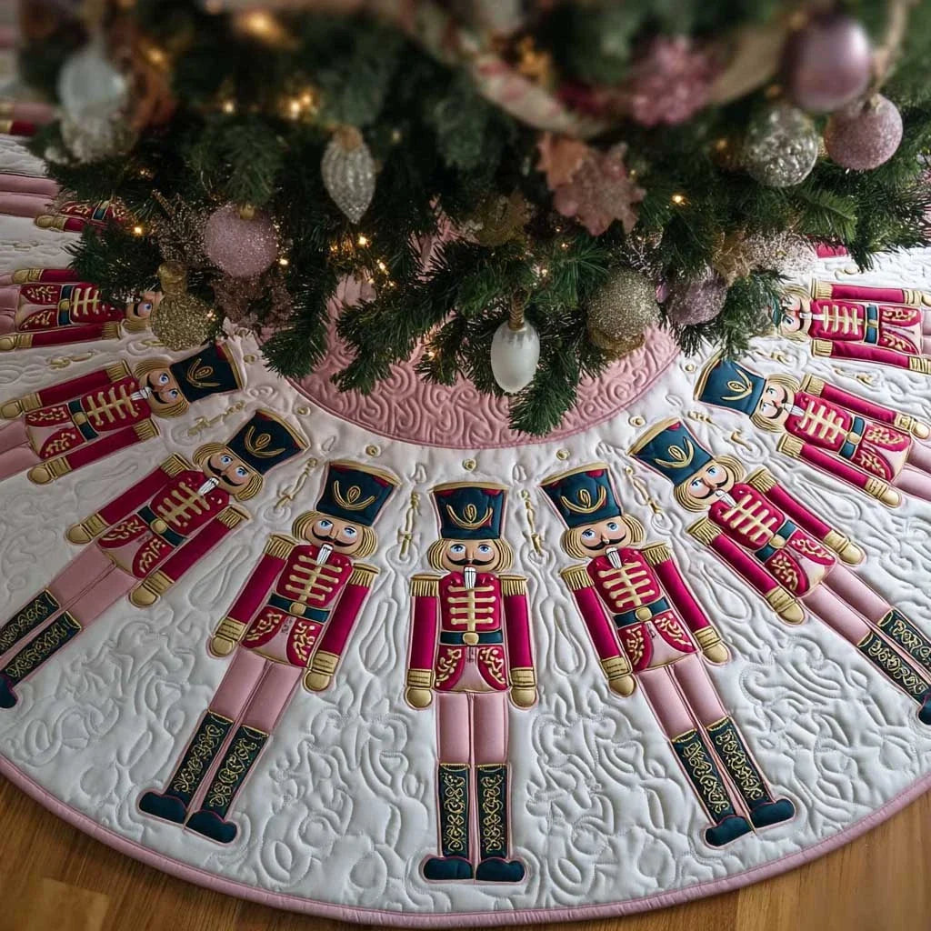Enchanted Pink Nutcracker Christmas Quilted Tree Skirt