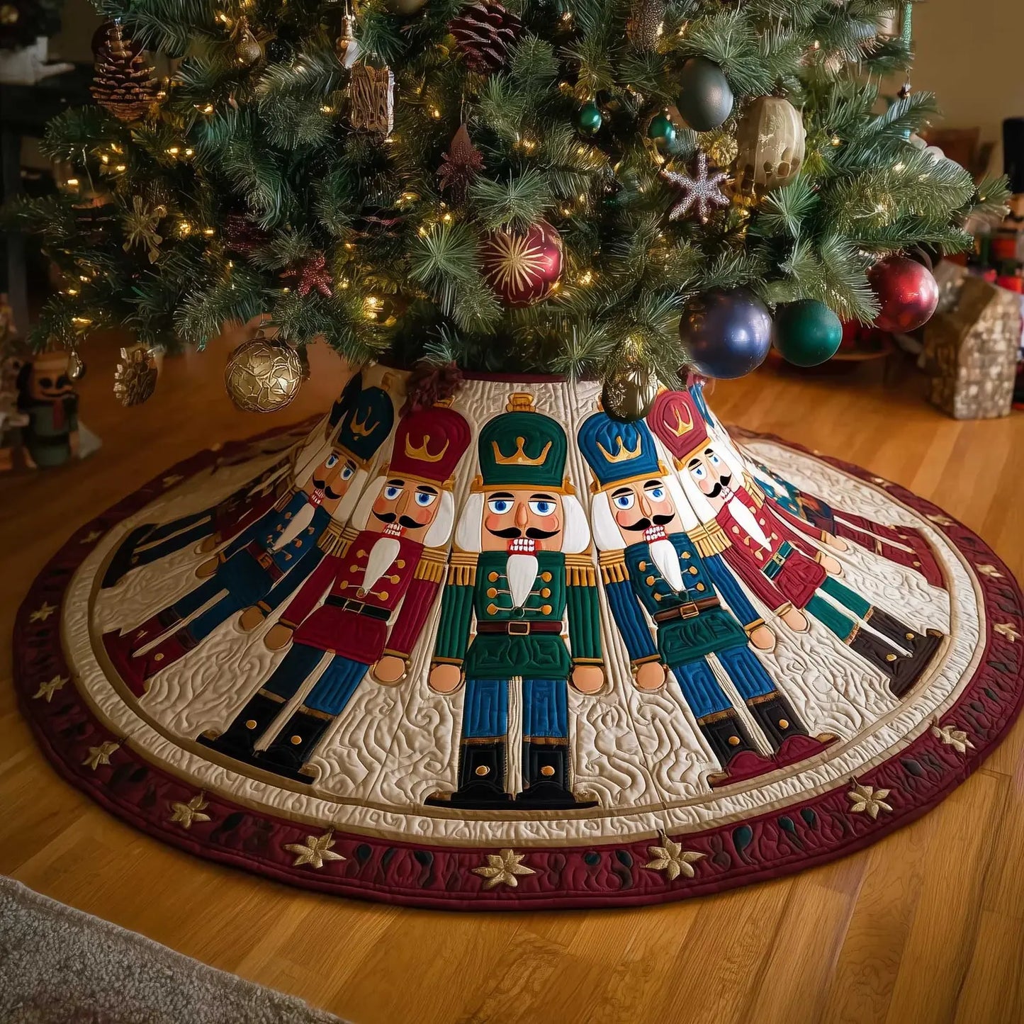 Enchanted Soldier Christmas Quilted Tree Skirt