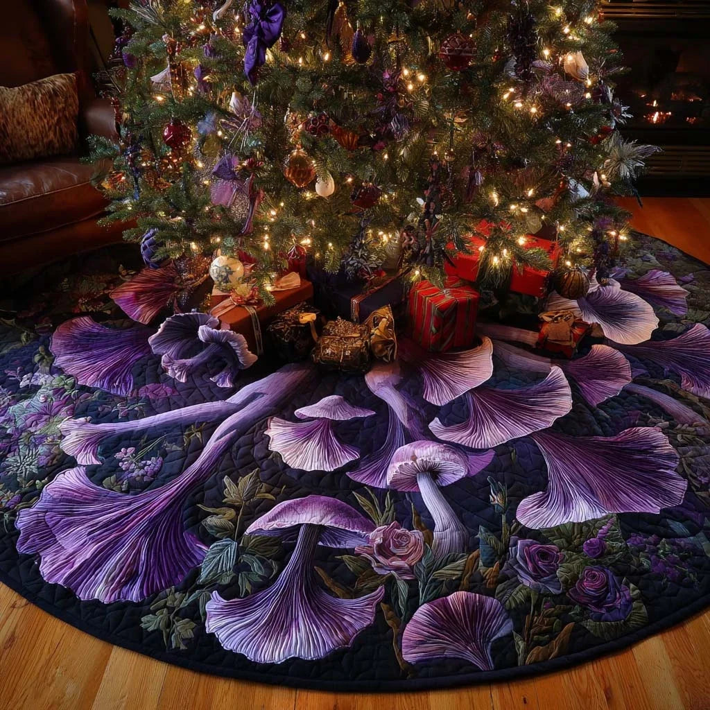 Enchanted Toadstools Christmas Quilted Tree Skirt