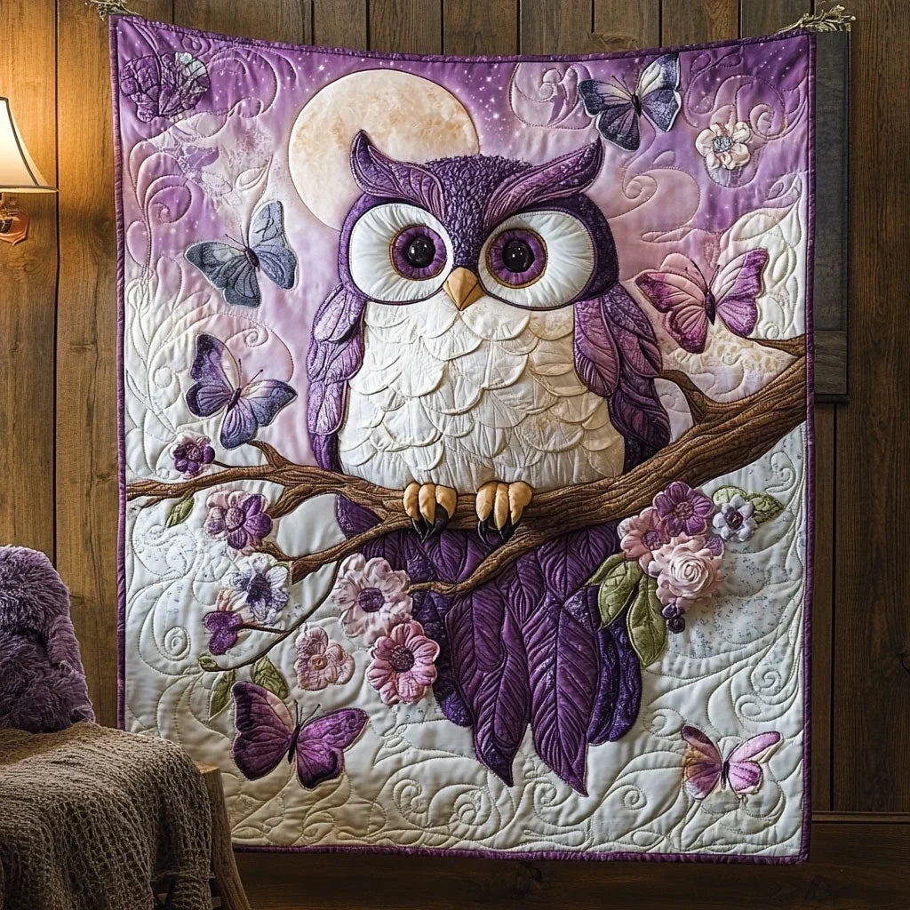 Enchanted Violet Owl Quilt Blanket