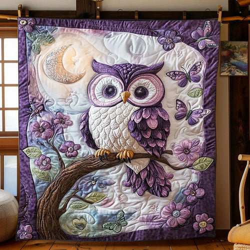 Enchanted Violet Owl Quilt Blanket