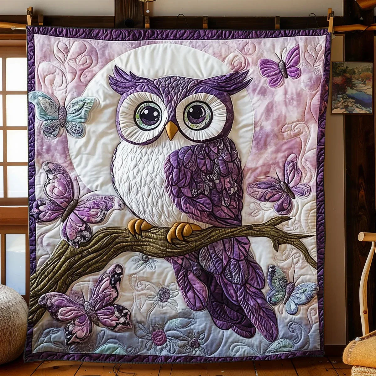 Enchanted Violet Owl Quilt Blanket