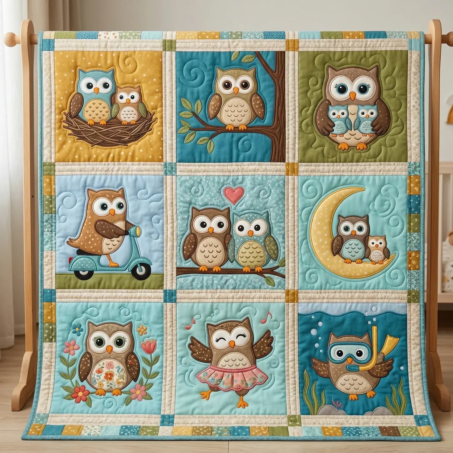 Energetic Owl Quilt Blanket