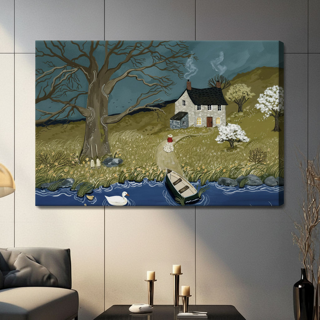 English Countryside Cottage Framed Canvas Art