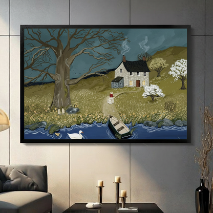 English Countryside Cottage Framed Canvas Art