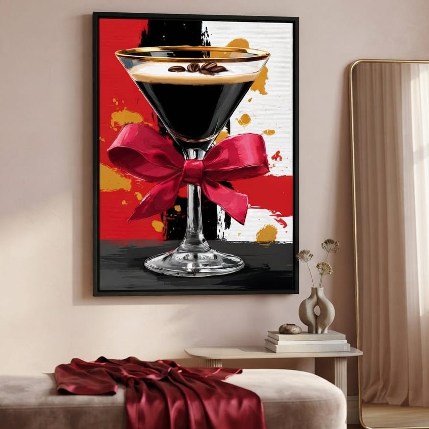 Espresso Martini Red Bow Canvas Wall Art