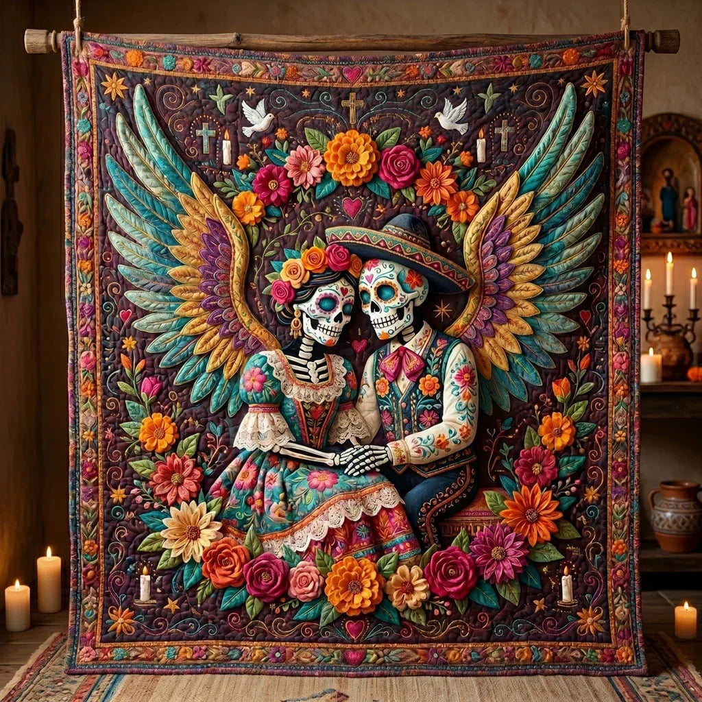 Eternal Love Sugar Skull Angel Quilt Blanket