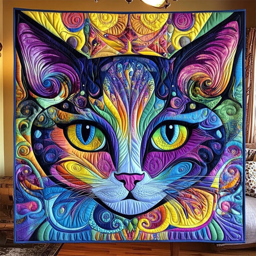 Ethereal Cat Abstract Quilt Blanket