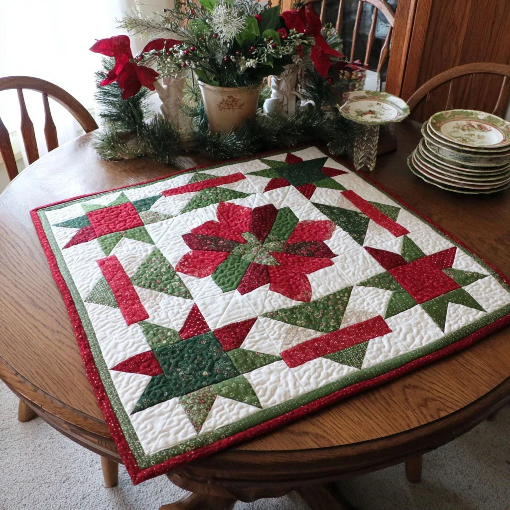 Evergreen Bloom Quilted Table Topper