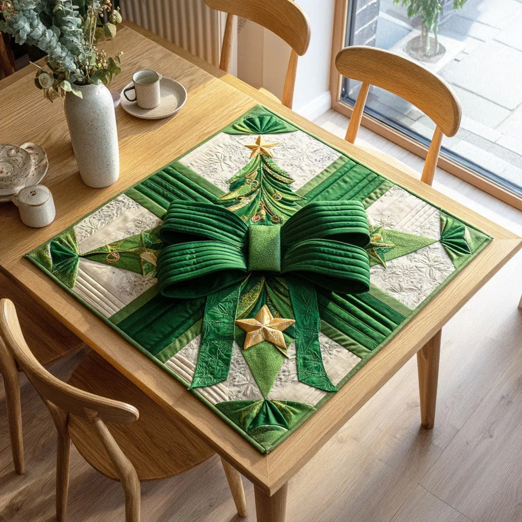 Evergreen Bow Quilted Table Topper