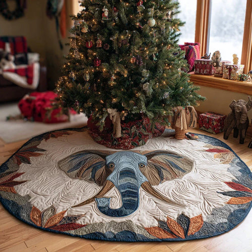 Evergreen Elephant Christmas Quilted Tree Skirt