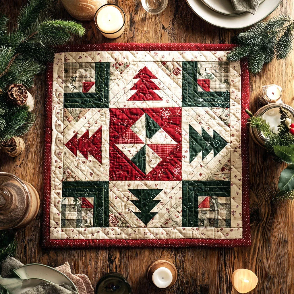 Evergreen Patchwork Quilted Table Topper