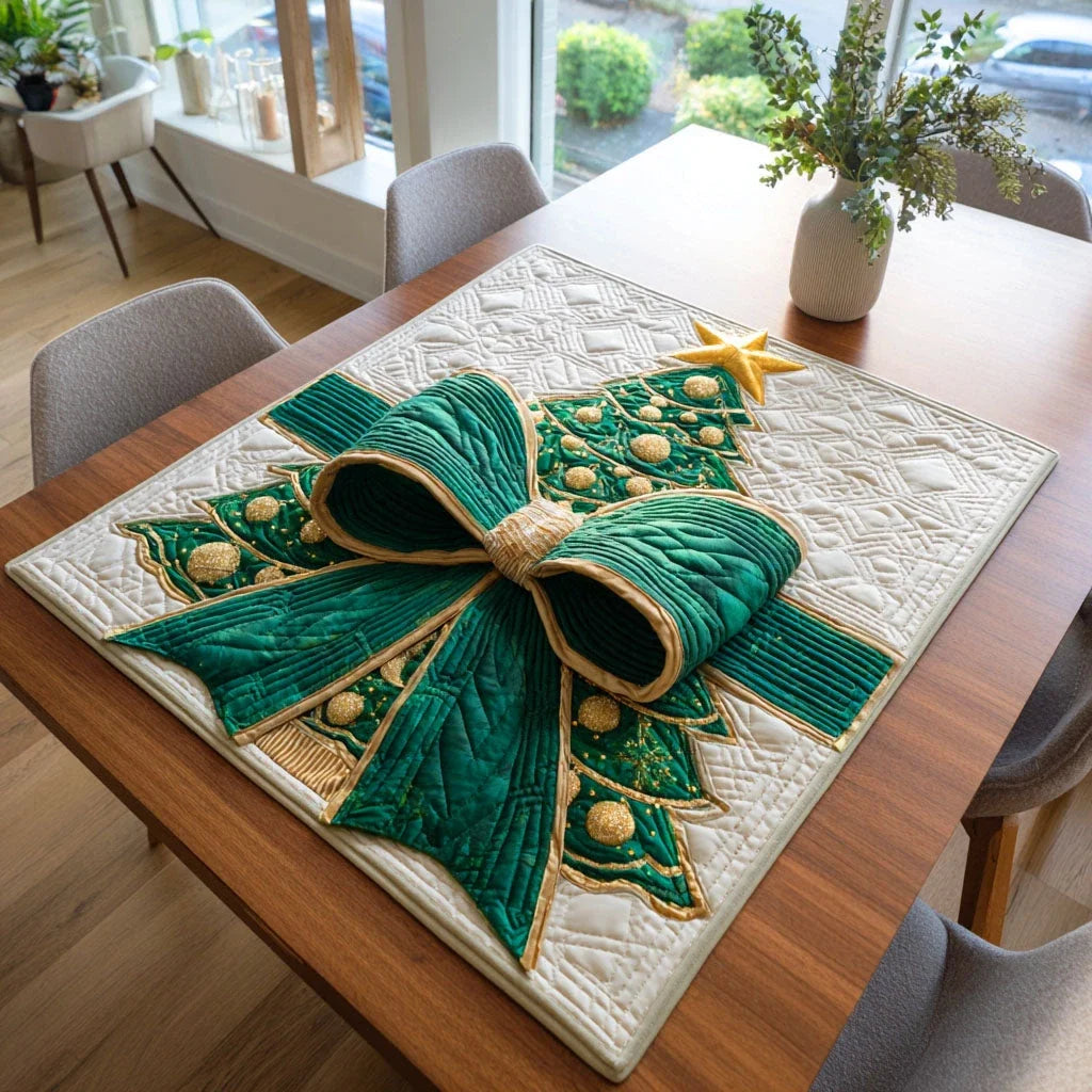 Evergreen Ribbon Quilted Table Topper