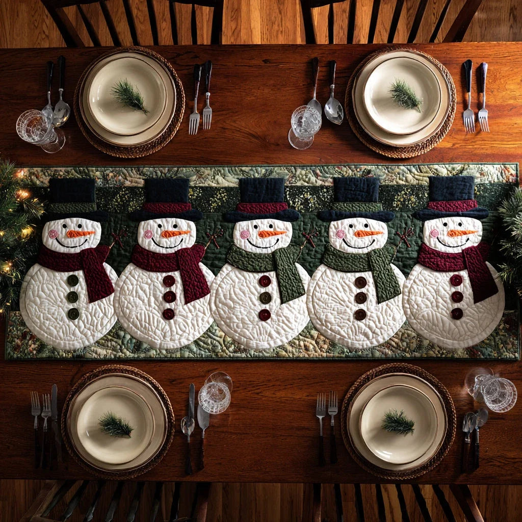 Evergreen Snowman Quilted Table Runner