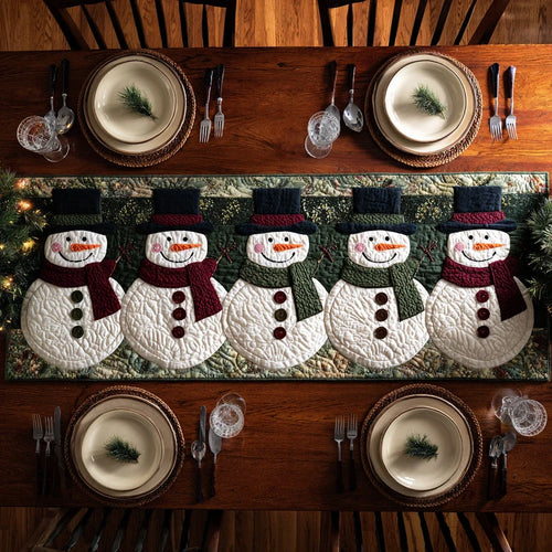 Evergreen Snowman Quilted Table Runner