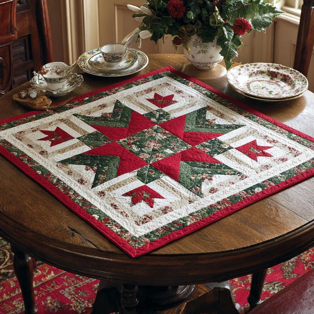 Evergreen Spark Quilted Table Topper