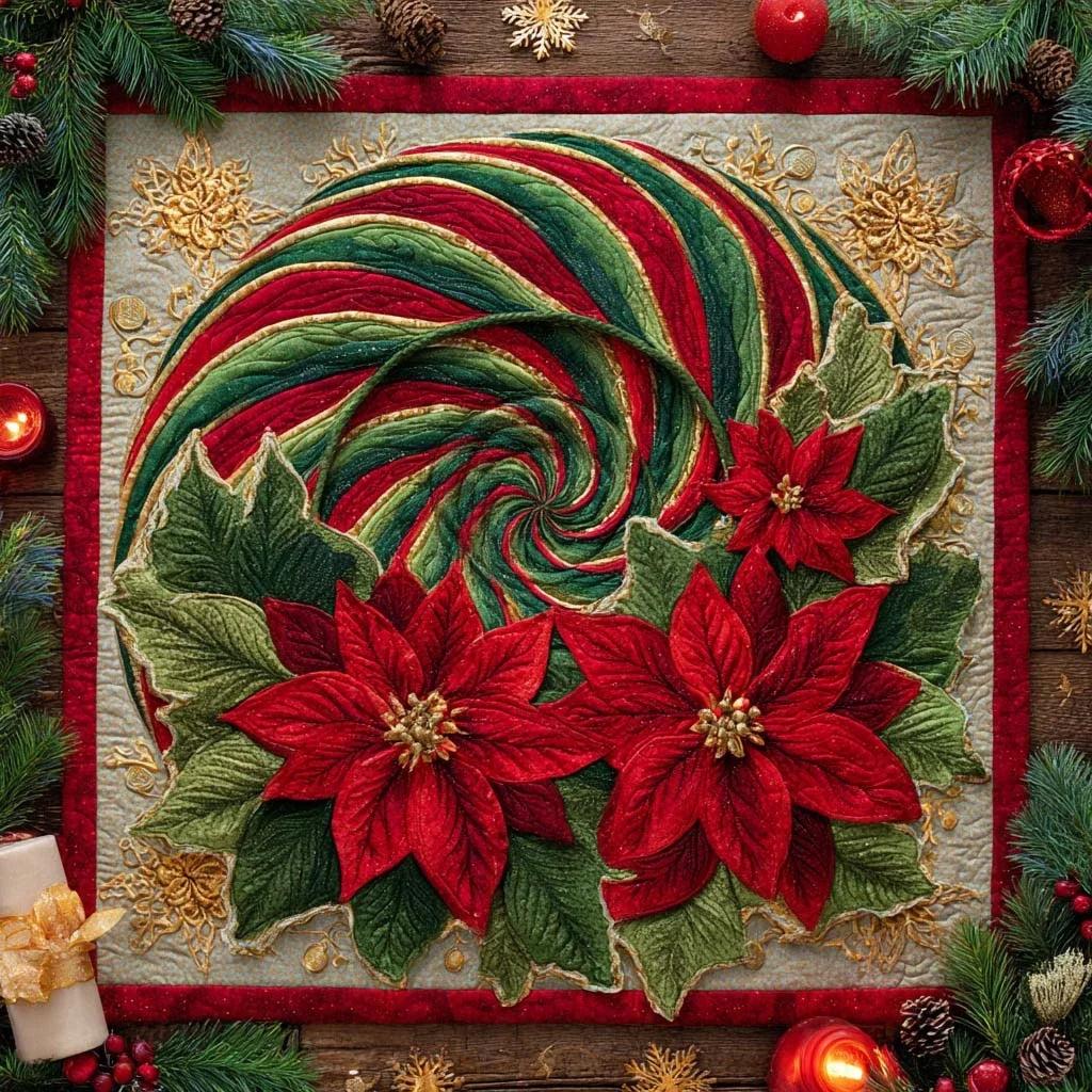 Evergreen Spiral Glow Quilted Table Topper