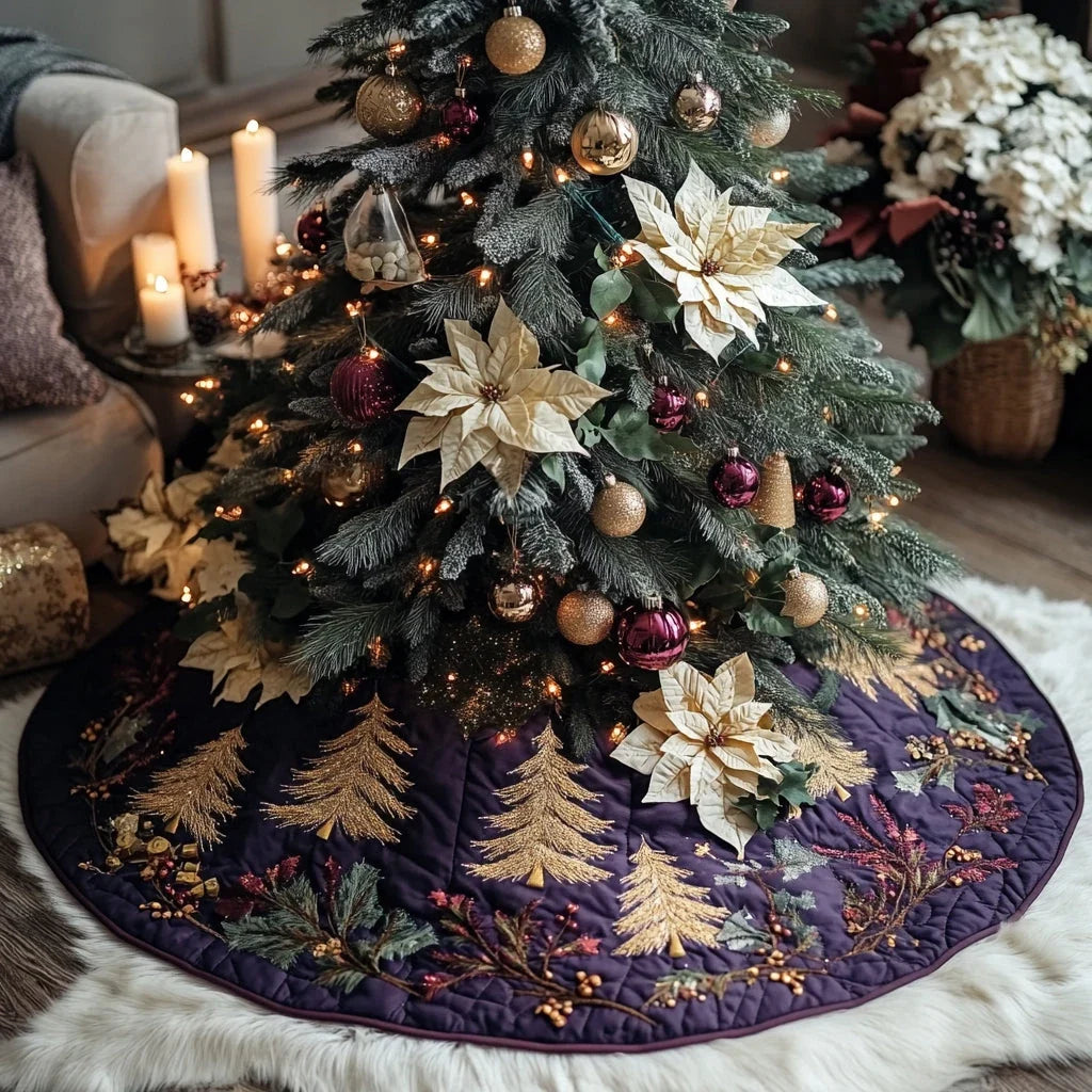 Evergreen Starlight Forest Christmas Quilted Tree Skirt