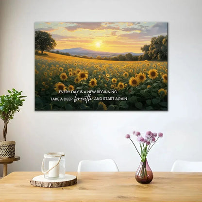 sunflower every day is a new beginning breath of jesus christian wall art canvas (Landscape) (view 3)