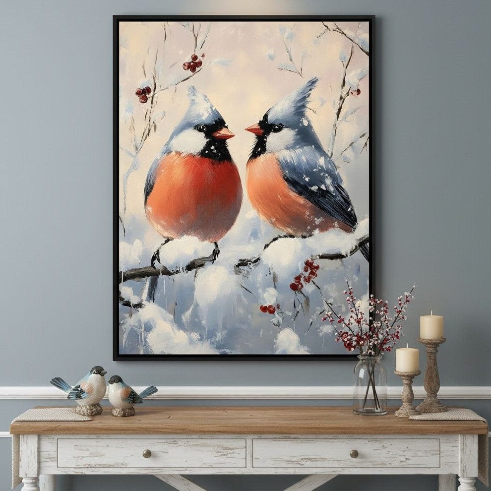 Winter Cardinals Berry Meeting Canvas Wall Art