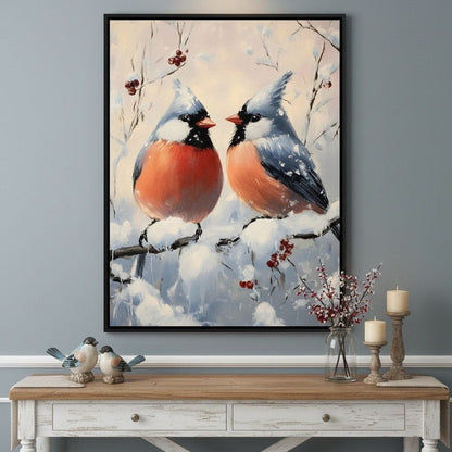 Winter Cardinals Berry Meeting Canvas Wall Art