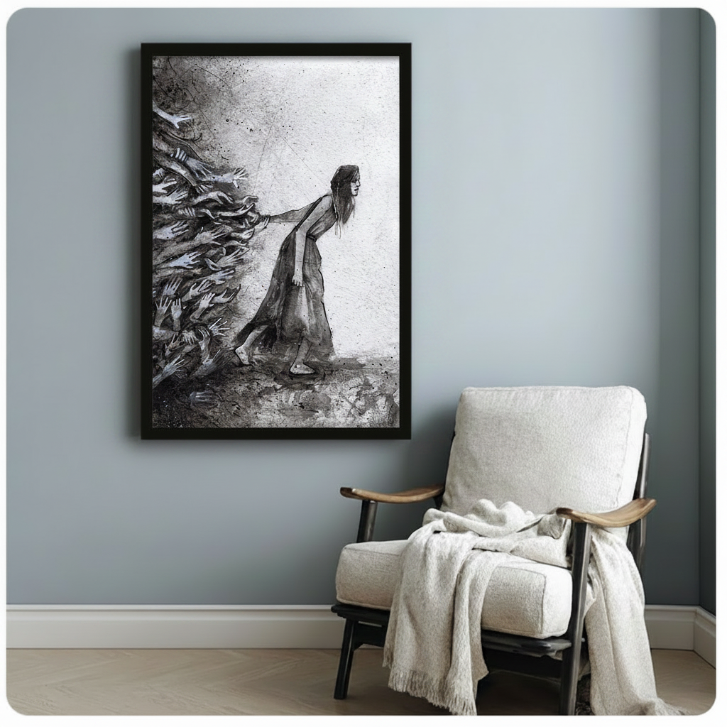Woman Resisting Hands Dark Expressionist Canvas Art