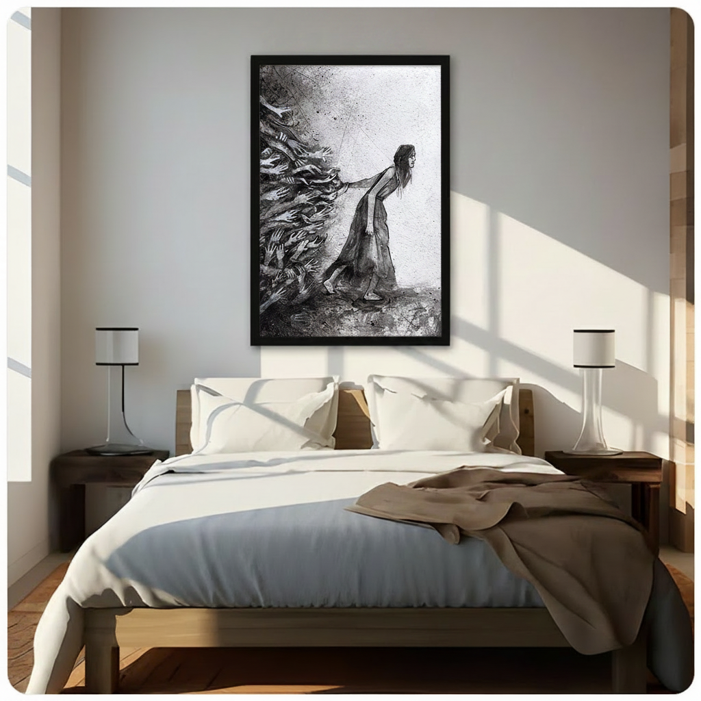 Woman Resisting Hands Dark Expressionist Canvas Art