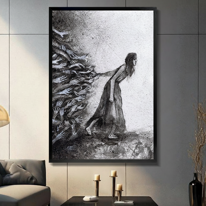 Woman Resisting Hands Dark Expressionist Canvas Art