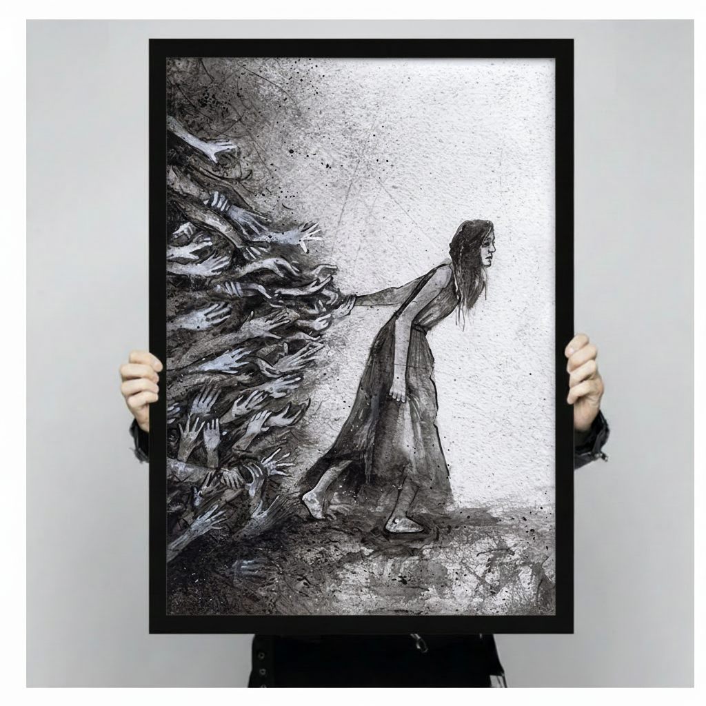 Woman Resisting Hands Dark Expressionist Canvas Art