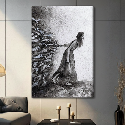 Woman Resisting Hands Dark Expressionist Canvas Art